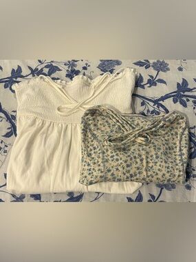 TWO Babydoll Nightgowns - Solid White, Cream And Blue Floral